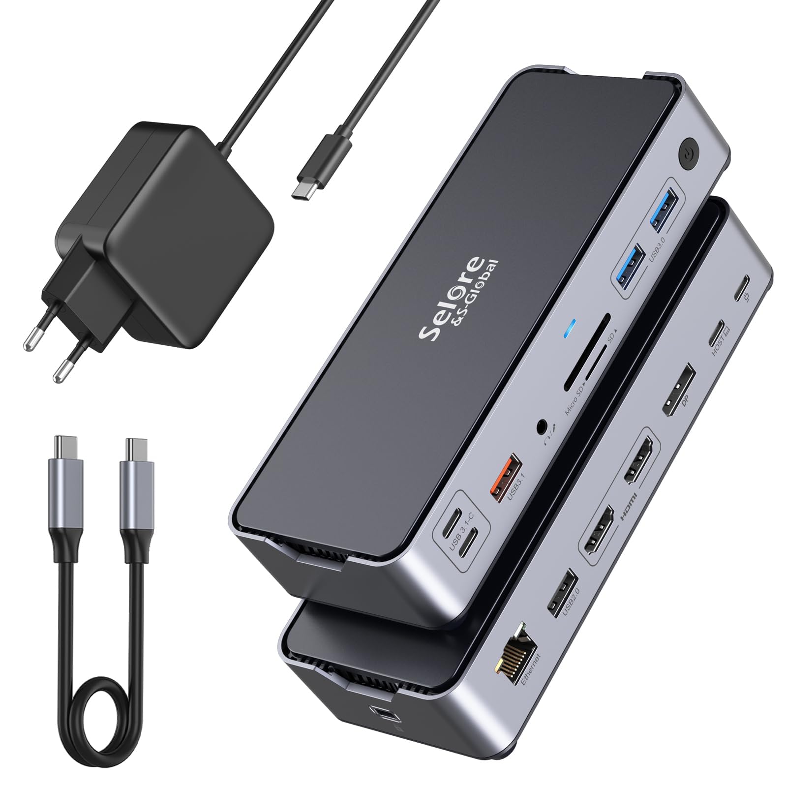 美品 USB-C 15 in 1 ドック Selore&S-Global SELORE 15 in 1 USB C Docking Station with DP and Dual HDMI, Single